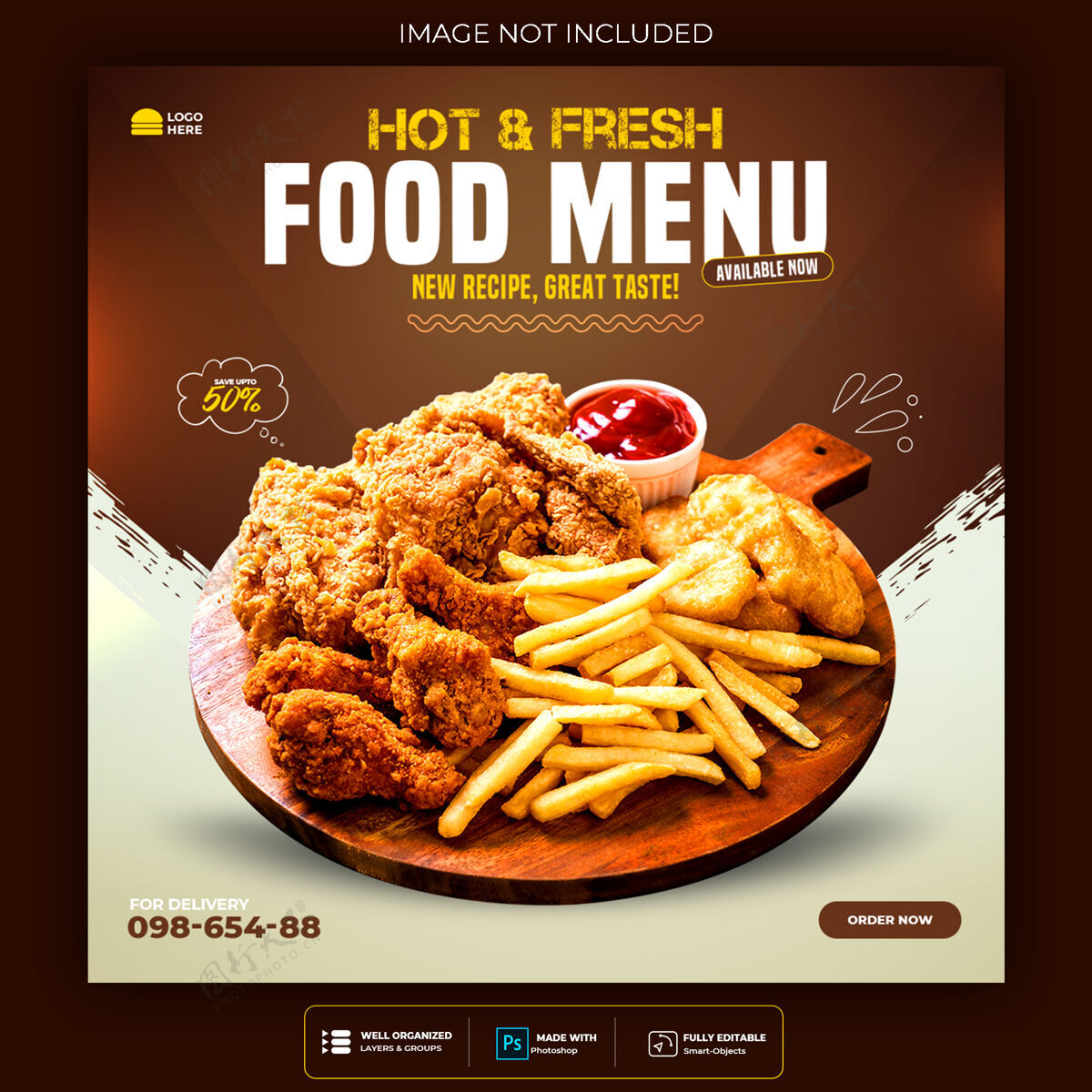 菜单食品社交媒体推广和横幅张贴设计模板广告邮政销售
