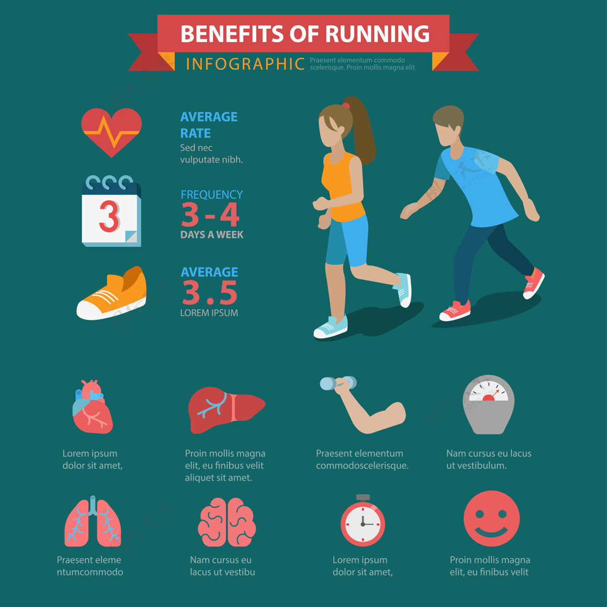 效益跑步有益于平面式主题信息图概念护理肺运动