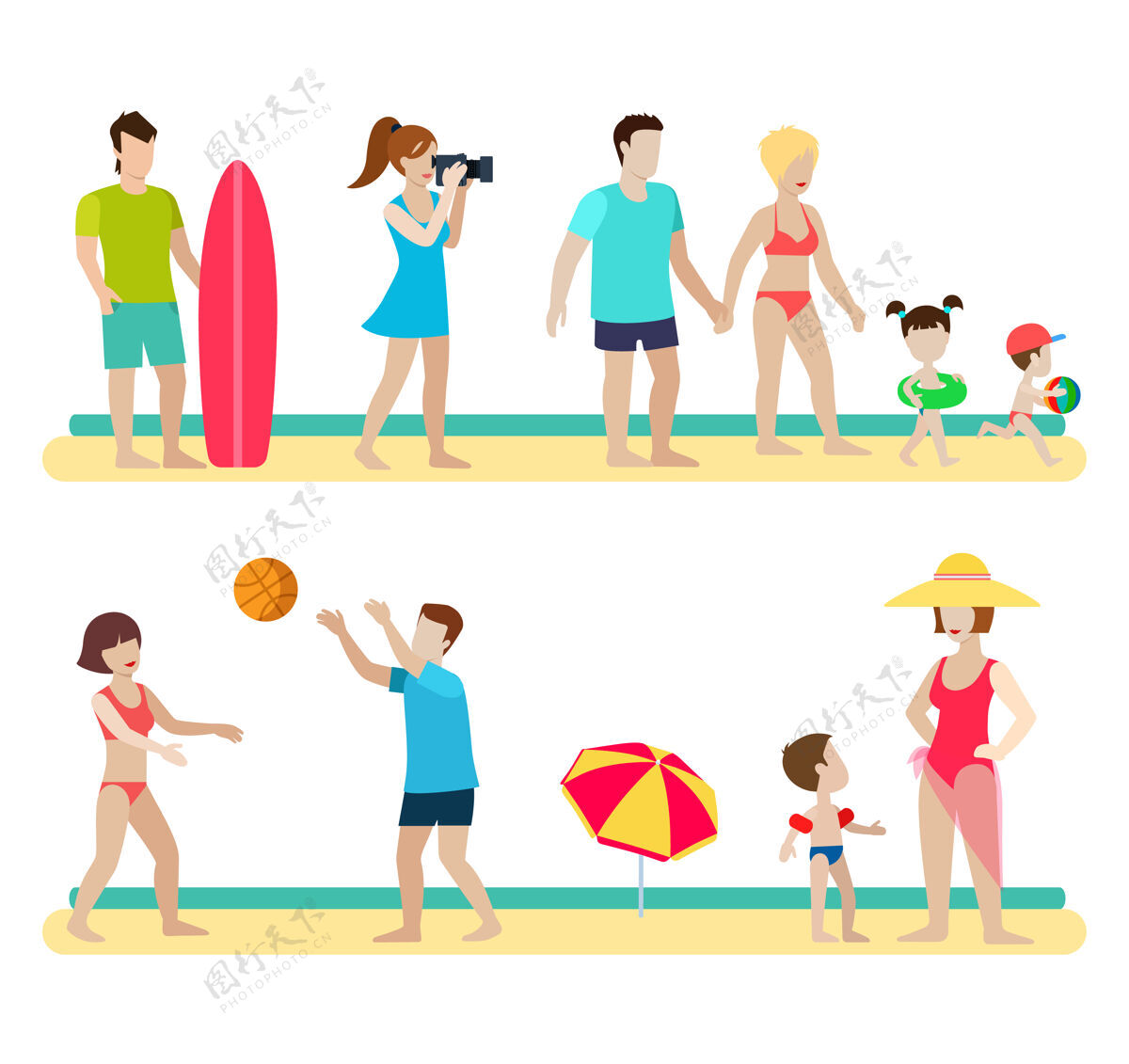 年轻平面风格现代海滩人家庭生活方式情景集摄影师冲浪夫妇子女育儿排球伞男女生活方式育儿夏天男人