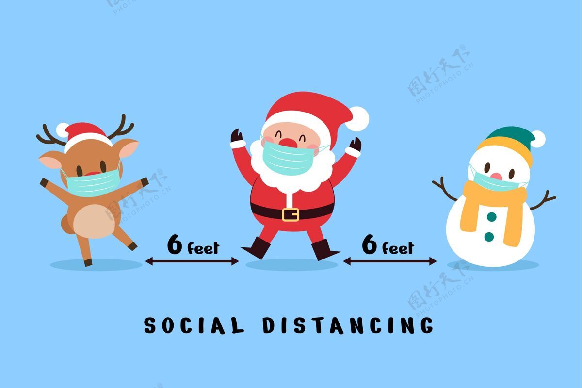 事件社会距离概念与圣诞人物冬天社交距离社交
