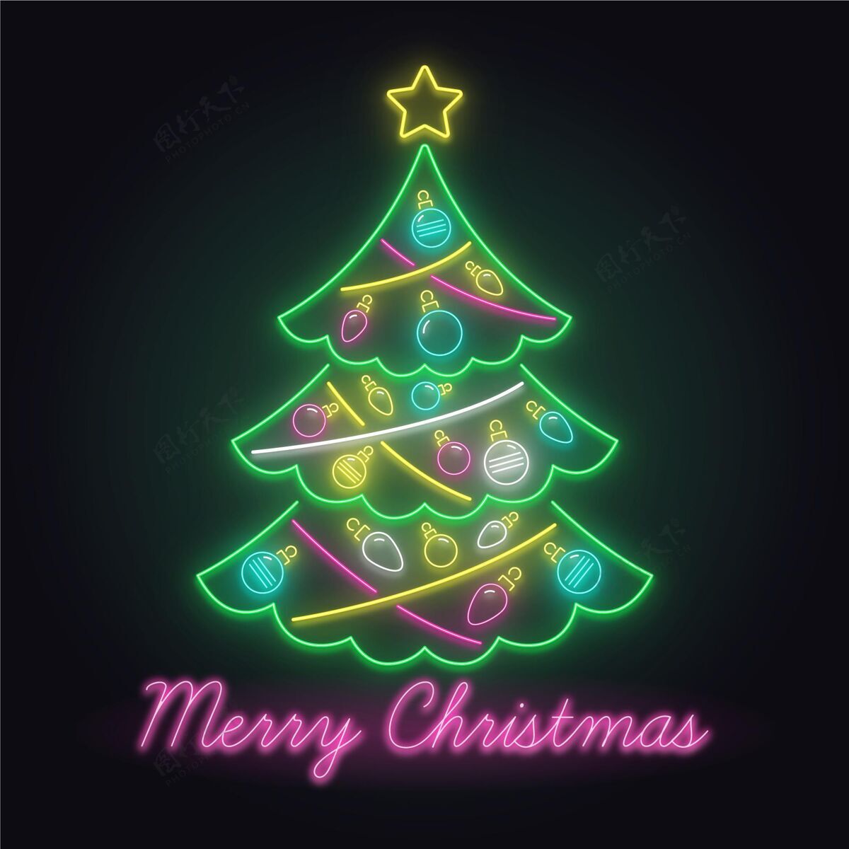 圣诞霓虹圣诞树圣诞快乐圣诞树季节
