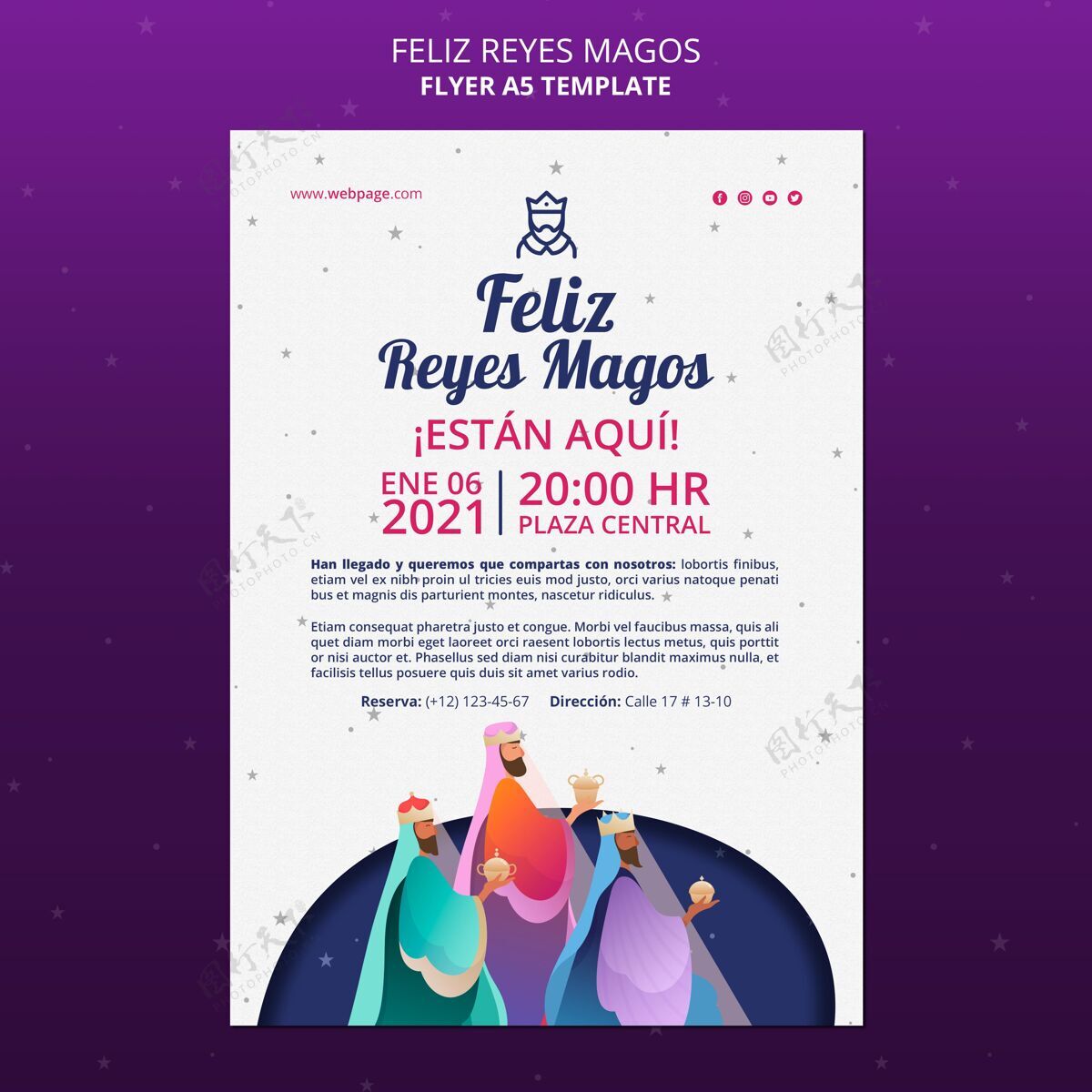 节日Felizreyesmagos传单模板传统宗教传单