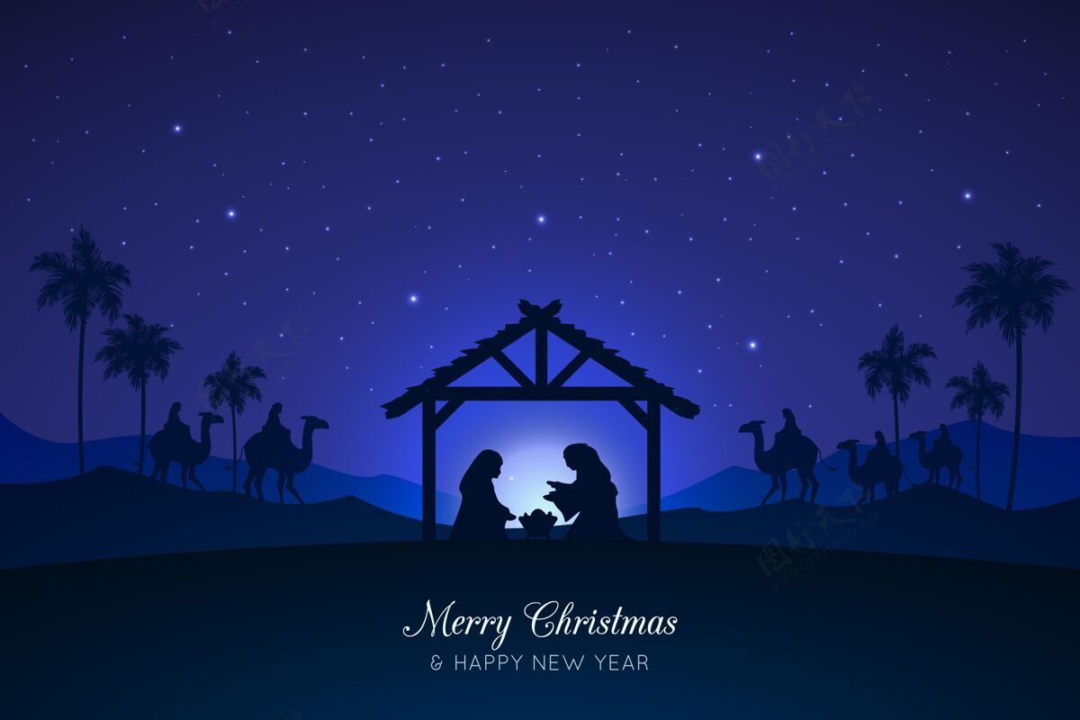 季节耶稣诞生的剪影冬天事件圣诞
